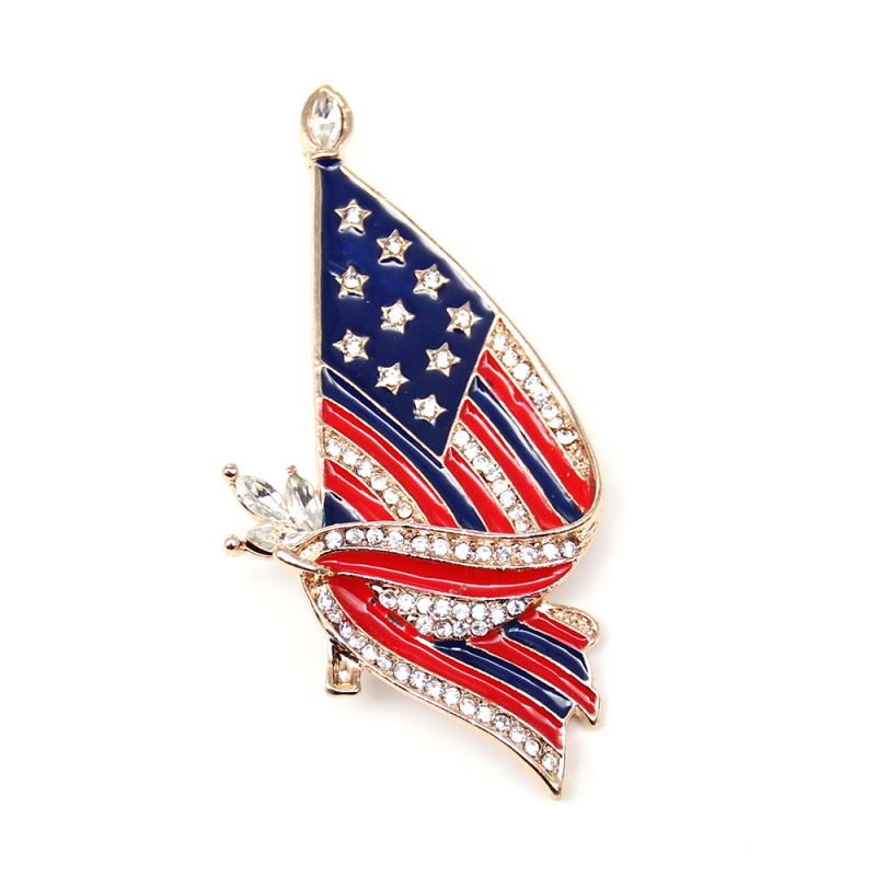 Fashion Multi Color Bow American Flag Shape Brooch Pin for Gift