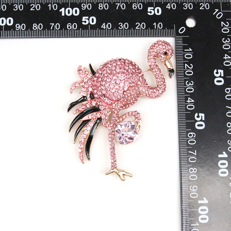 80mm Rhinestone Flamingo Brooch Crystal Bird Jewelry Brooch for Christmas Gift