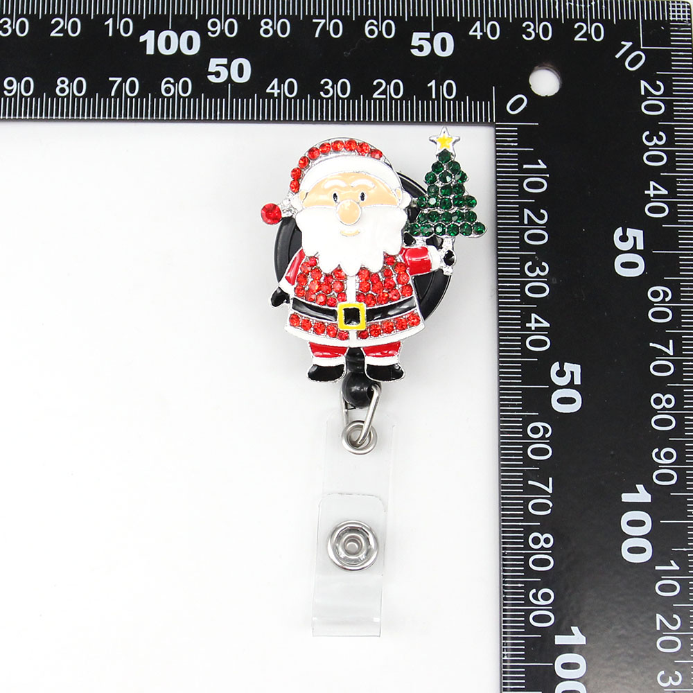 Fashion Rhinestone Alloy Christmas Santa Badge Reel for Women Kid Gift