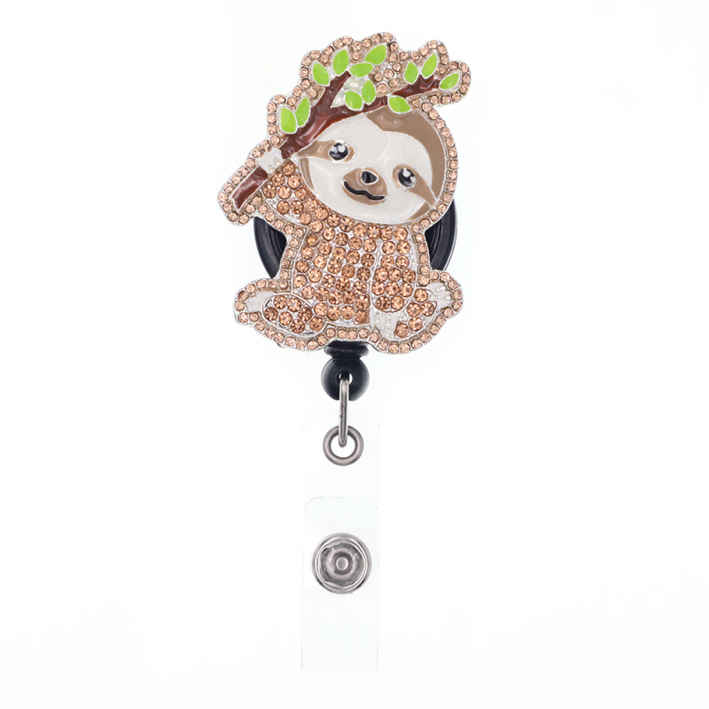 2021 New Style Alloy Crystal Rhinestone Sloth Animal Retractable Nurse Badge Reel