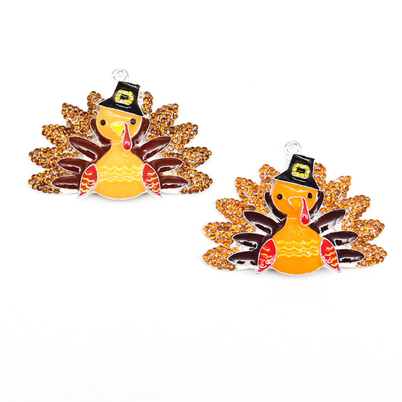 Enamel Rhinestone Turkey Pendant for Thanksgiving and Christmas Gift