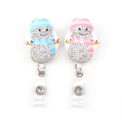 Winter Cute Snowman Rhinestone Retractable Reel for Gift/Nurse/Doctor/Student