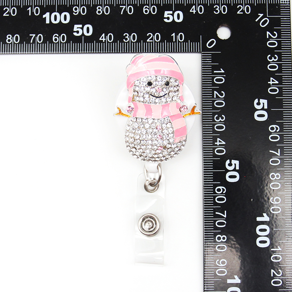 Winter Cute Snowman Rhinestone Retractable Reel for Gift/Nurse/Doctor/Student