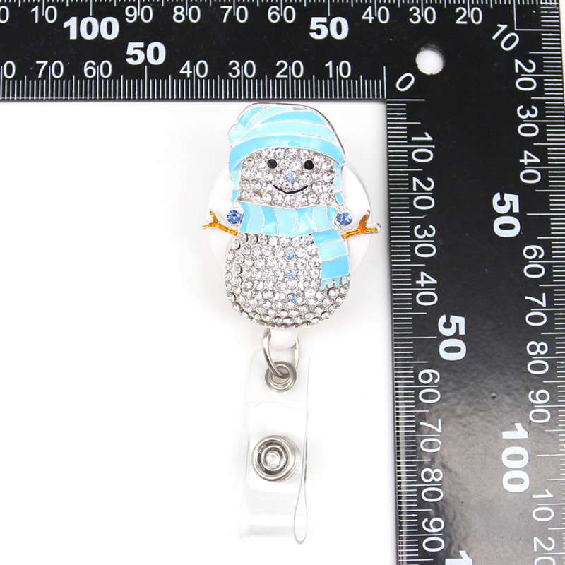 Winter Cute Snowman Rhinestone Retractable Reel for Gift/Nurse/Doctor/Student