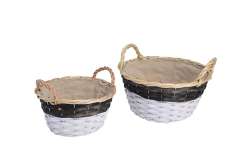 Set of 2 wood slice storage baskets