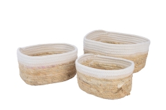 Set of 3 cotton rope and waterhyacinth storage baskets