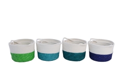 Set of 2 cotton rope and straw storage baskets