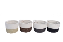Set of 2 cotton rope and straw storage baskets