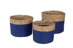 Set of 3 matgrass and paper rope baskets