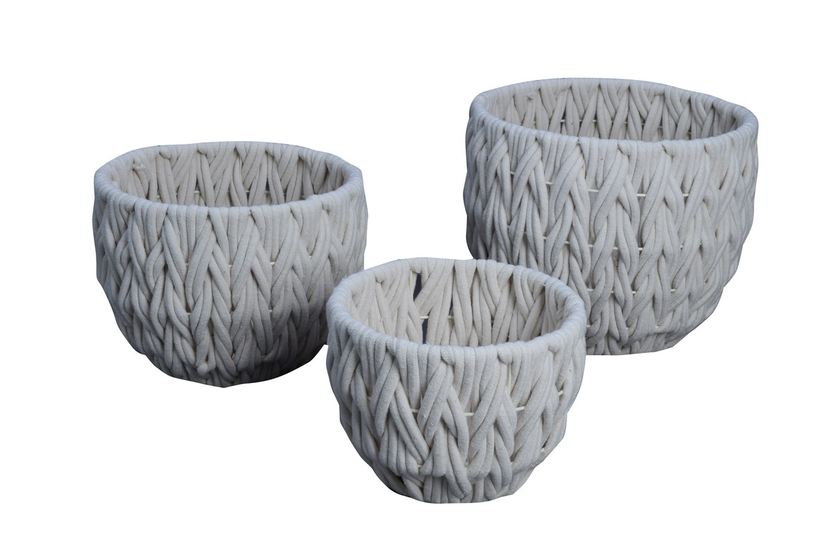 Set of 3 cotton rope woven baskets