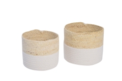 Set of 2 maize leaf and cotton rope baskets