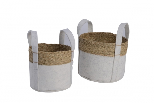 Set of 2 felt and seagrass baskets