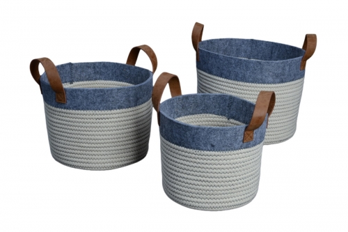 Set of 3 cotton rope and felt storage baskets