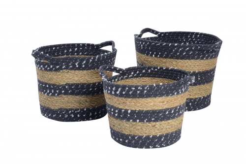 Set of 3 seagrass and cotton rope baskets