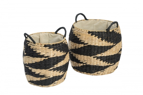 Set of 2 rush and paper storage baskets