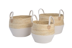 Set of 3 maize leaf and cotton rope baskets