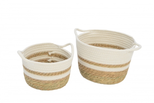 Set of 2 cotton rope and waterhyacinth storage baskets