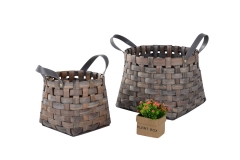 Set of 2 wood slice baskets