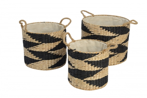 Set of 3 rush and paper storage baskets