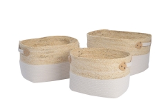 Set of 3 maize leaf and cotton rope baskets