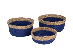 Set of 3 matgrass and paper rope baskets