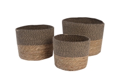 Set of 3 natural grass and rope basket