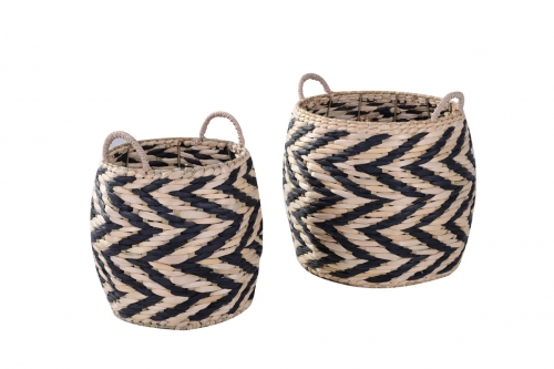 Set of 2 rush and paper storage baskets