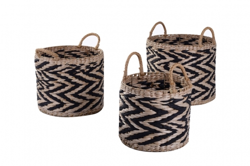 Set of 3 rush and paper storage baskets