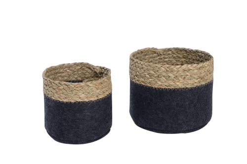 Set of 2 felt and seagrass baskets