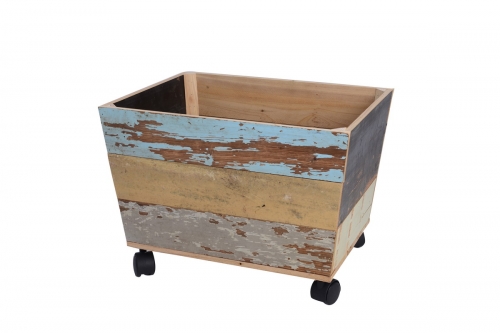 Recycled wood basket with wheels