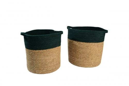 Cotton rope and seagrass storage baskets
