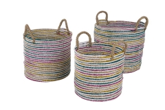 Plastic and seagrass storage baskets