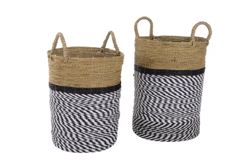 Plastic and seagrass storage baskets