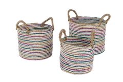 Plastic and seagrass storage baskets