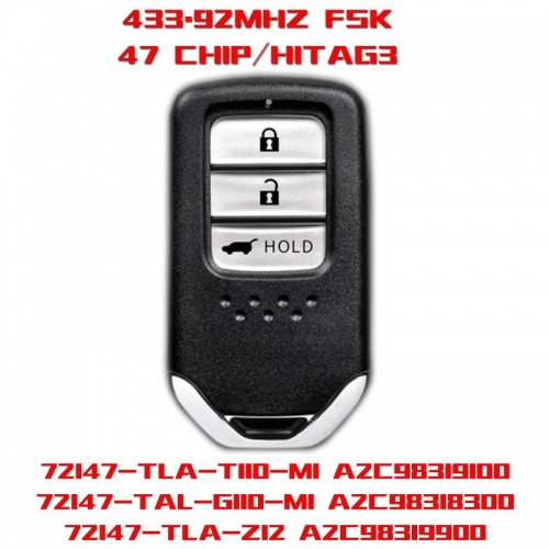 MK180006 3 Button 433MHz 47 Chip Smart Remote Control Car Key Fob For Honda CRV 2018  72147-TLA-T110-M1 A2C98319100