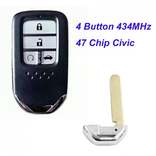 MK180013 4 Button 434MHz 47 Chip Smart Remote Key Fob for Honda new Civic 2015 2016 with HON66 uncut blade