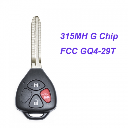 MK190034  315MHz 3 Button Head Key for T-oyota Corolla Matrix Venza Remote Control Car Key Fob G Chip GQ4-29T