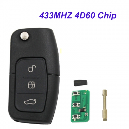 MK160032 3 Button 433mhz Flip Key with 4D60 chip For FORD Focus Mondeo Fiesta C max Kuga Galaxy FO21 Blade