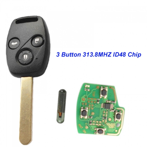 MK180052 3 Button Remote Key Head Key 313.8MHZ with ID48 chip for 2003-2007 Honda FIT CIVIC O-DYSSEY Auto Car Keys