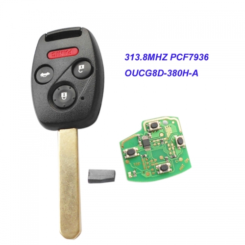 MK180083 3+1 Button Remote Key Head Key 313.8MHZ with ID46 PCF7936 chip for 2003-2007 Honda O-dyssey Accord CRV Jazz FIT OUCG8D-380H-A