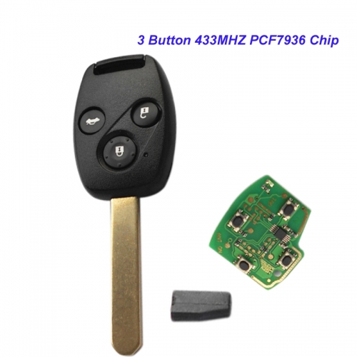 MK180070 3 Button Remote Key Head Key 433MHZ  with ID46 PCF7936 chip for 2003-2007 ACCORD FIT CIVIC O-DYSSEY OUCG8D-380H-A
