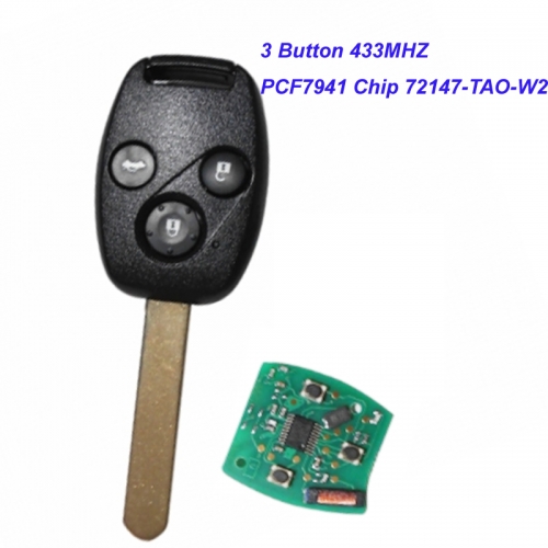 MK180086 3 Button Remote Key Head Key 433MHZ with PCF7941 chip for 2008-2010 Honda Accord 72147-TAO-W2 Auto Car Keys