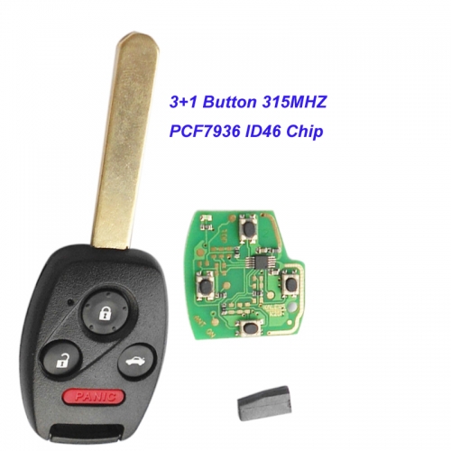 MK180082 3+1 Button Remote Key Head Key 315MHZ with ID46 PCF7936 chip for 2003-2007 Honda O-dyssey Accord CRV Jazz FIT Auto Car Keys