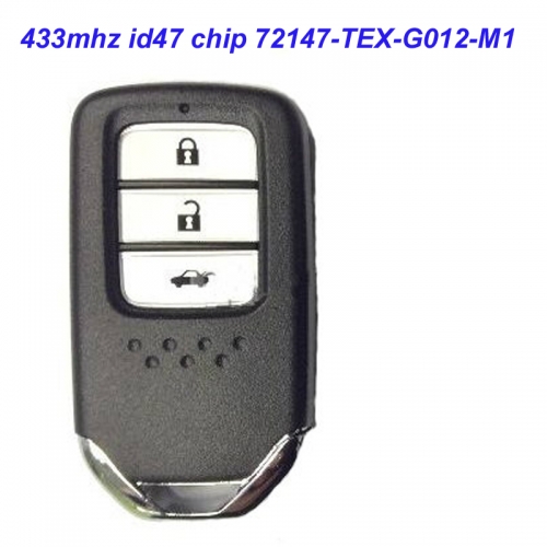 MK180099 3 Button 433mhz ID47 Chip Remote Smart Key for Honda CIVIC 72147-TEX-G012-M1 Key Remote Fob