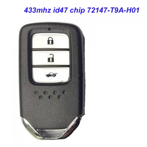 MK180098 3 Button 433mhz ID47 Chip Remote Smart Key for Honda Car 72147-T9A-H01 KR2VX Fit City Jazz XRV Venzel HRV E-lement CRV Accord Civic
