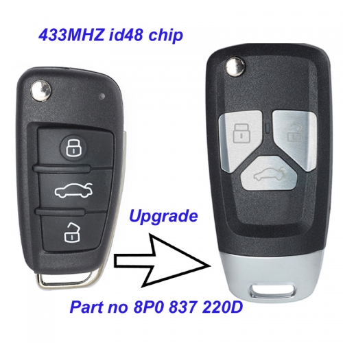 MK090029 Upgraded 3Button 434MHZ Flip Key 8P0 837 220 D for Audi A1 A3 RS3 S3 Q3 Car Remote Key ID48 chip