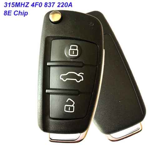 MK090036 3 Button 315MHZ 8E Chip Flip Key For Audi A6 Q7 4F0 837 220A Remote Control