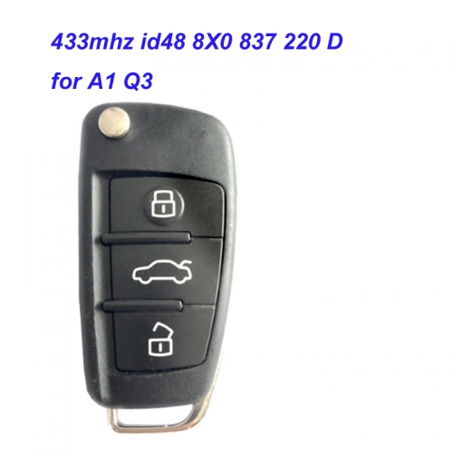 MK090048 3 Buttons 433mhz id48 Chip Flip Remote KeyFor Audi A1 Q3  8X0 837 220 D Auto Car Vehicle Key