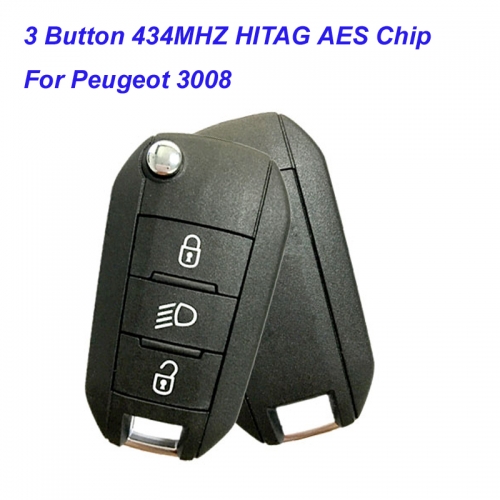 MK240001 3 Button 434mhz Flip Key Fob for P-eugeot 3008 Expert 2017-2019 HUF8435 HITAG AES CHIP Folding Key 9810666677