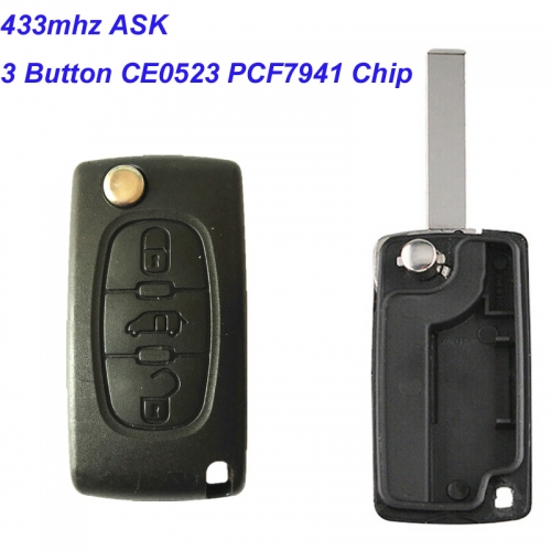 MK240003 3 Button CE0523 433mhz ASK Flip Remote Key for C-itroen HU83 Blade PCF7941 